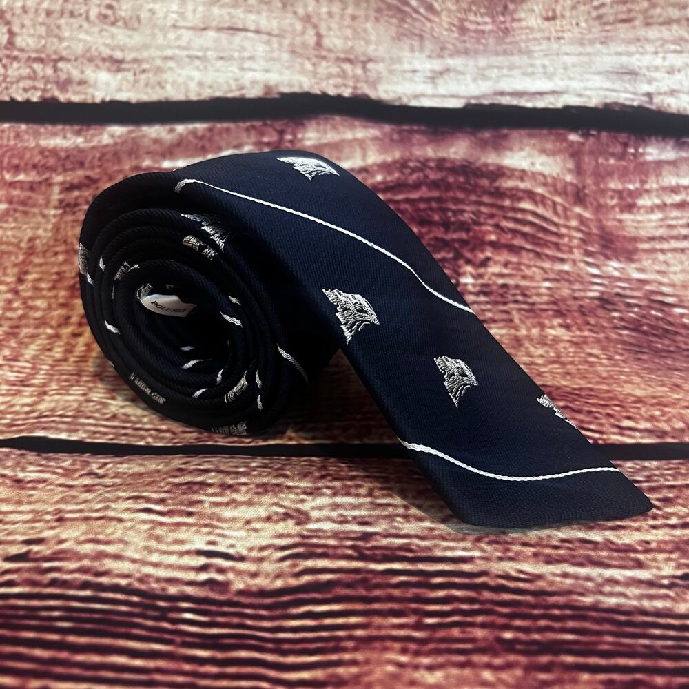 Penn State Silk Poly Skinny Tie 56x3 Nittany Lion Football NCAA Navy Blue White